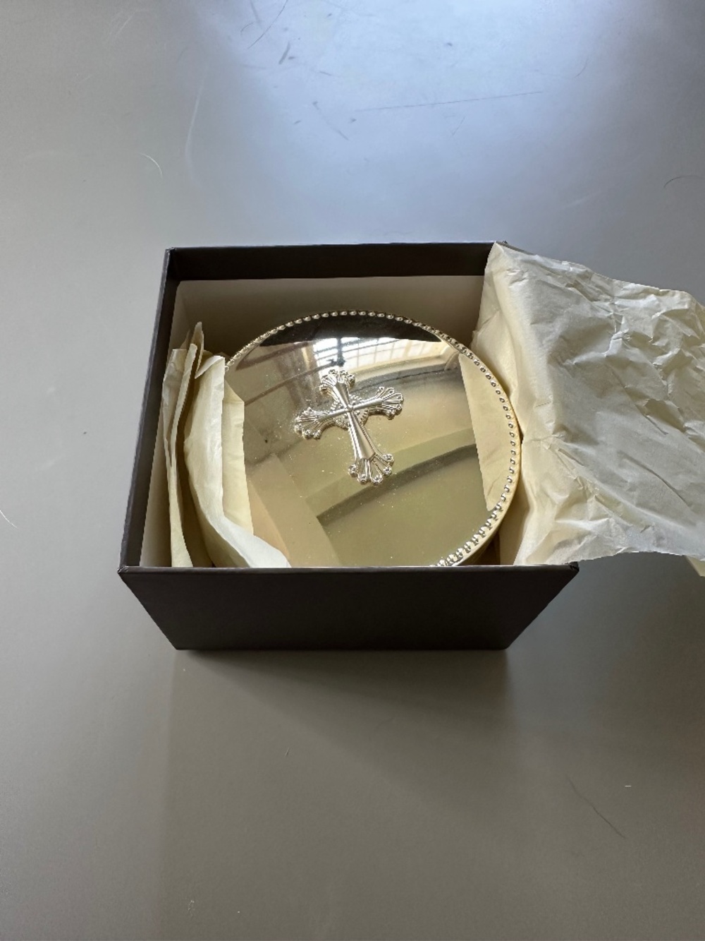 NWT NIB REED AND BARTON "Abbey" Cross Silverplate Rosary Keepsake Box